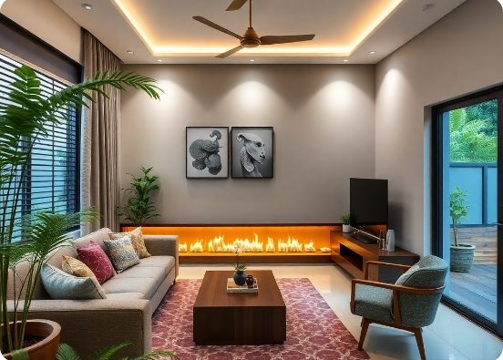 Cozy modern living room result for a first-time homeowner in OMR